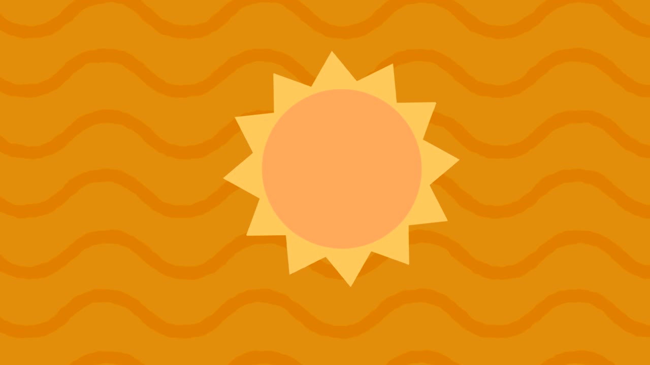 Animation of rotating sun moving in seamless loop over waves on orange background