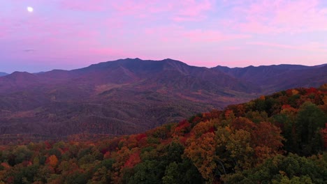 pink, purple, blue sunset over the smoky mountains with fall colors, pigeon forge, tn