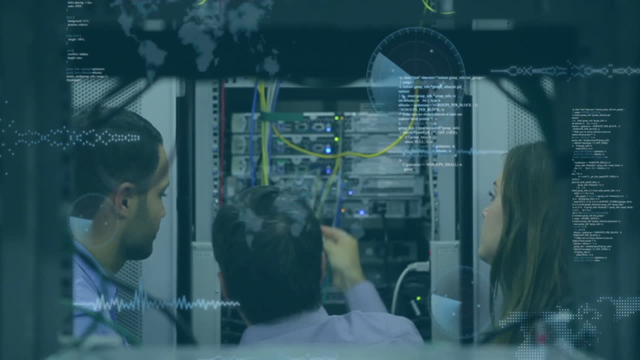 Animation of data processing over team of diverse engineers working at ...