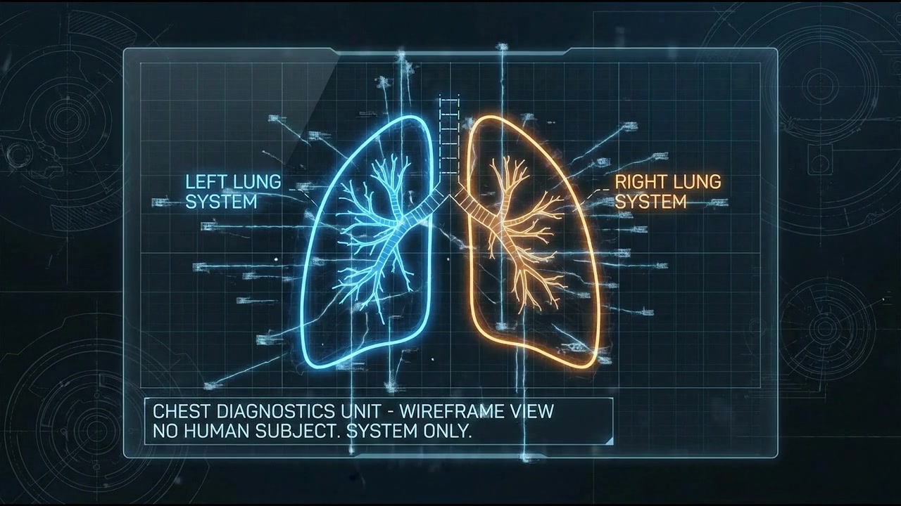 Paired lung outlines in blue and orange on dark educational medical screen
