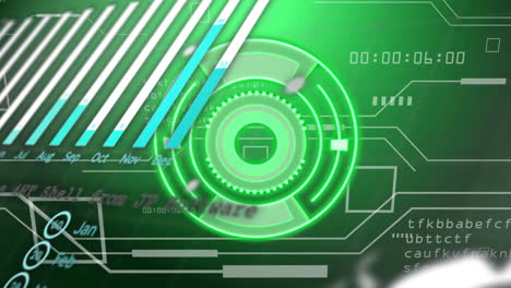 futuristic green digital interface with rotating elements and data processing animation