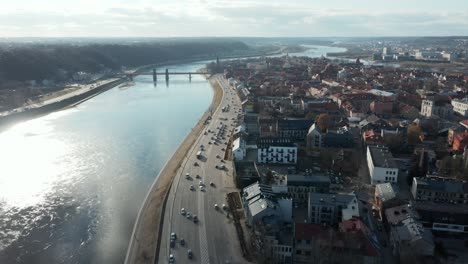 aerial: kaunas city panorama with nemunas river