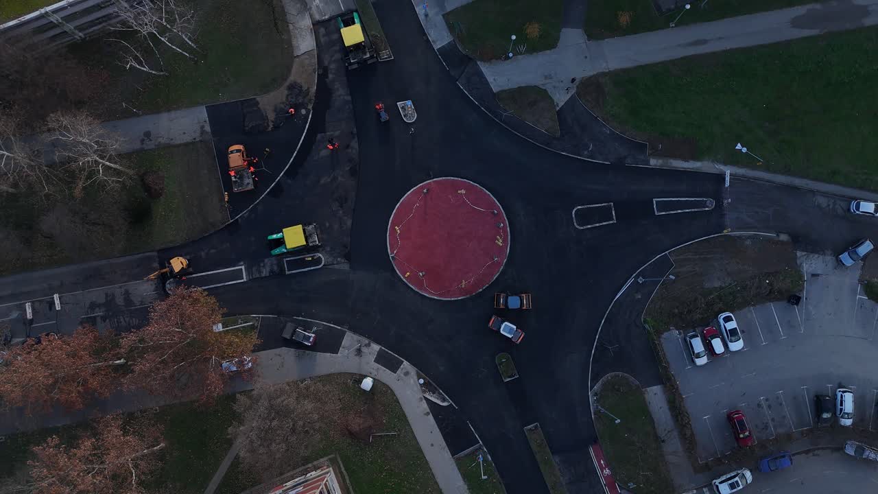 Work on a roundabout in a neighborhood in the city of Zagreb