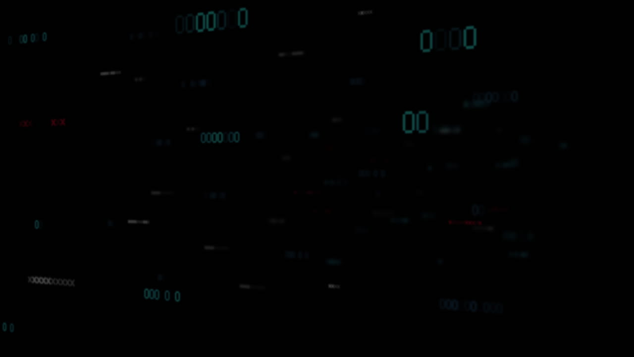 Animation of financial data processing and numbers on black background