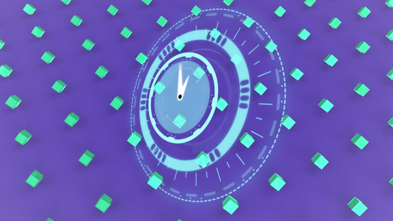animación de la exploración del alcance con formas de reloj sobre fondo azul