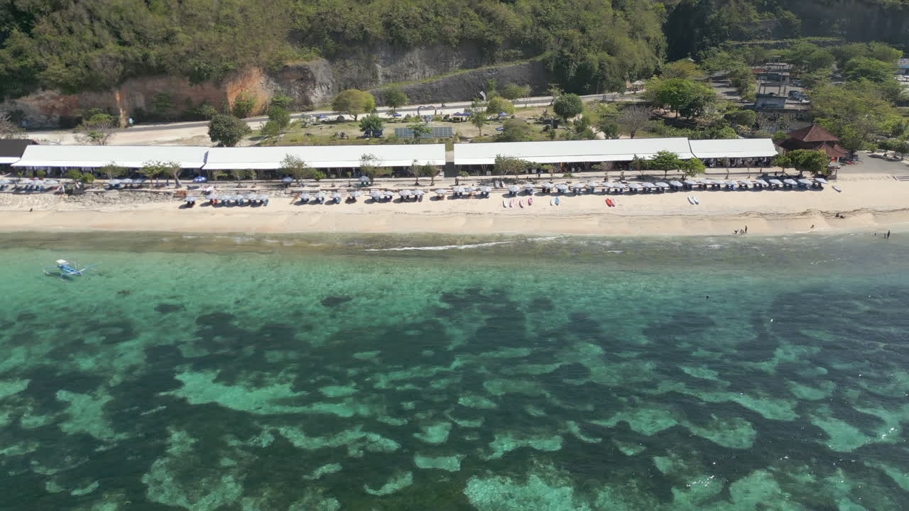 Pantai Pandawa Beachfront And Blue Lagoon Uluwatu Bali Indonesia Drone Track Right 4K 60FPS