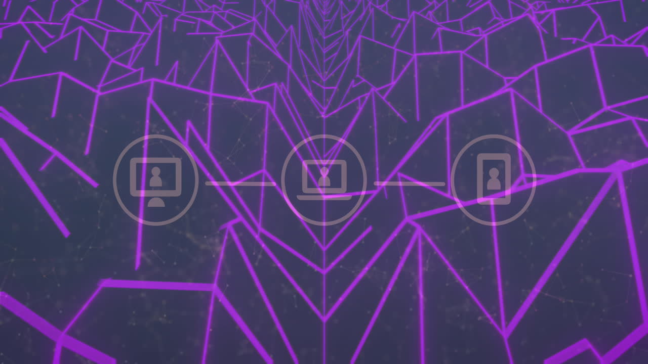 animación de la red de conexiones con iconos sobre formas sobre fondo negro