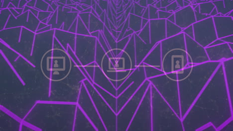 animación de la red de conexiones con iconos sobre formas sobre fondo negro