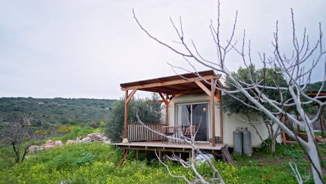 a bed and breakfast balcony behind a tree