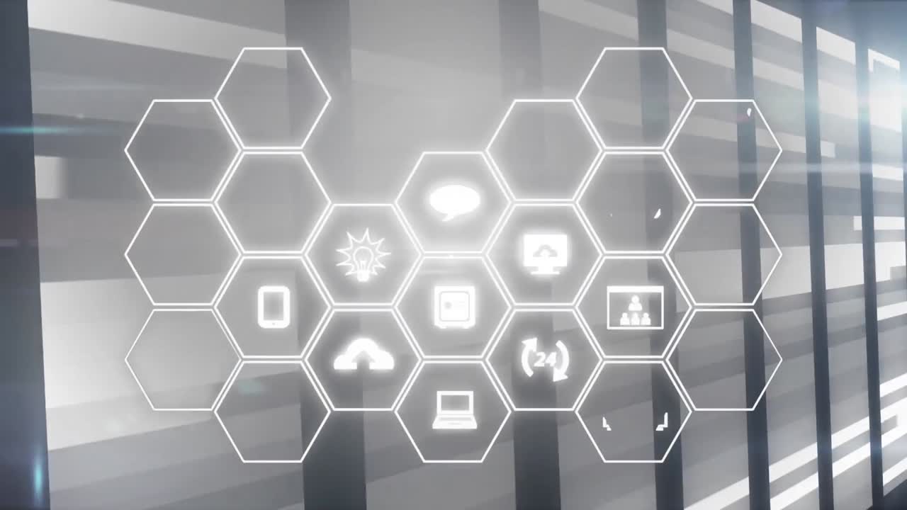 animación de iconos con procesadores de computadora en el fondo