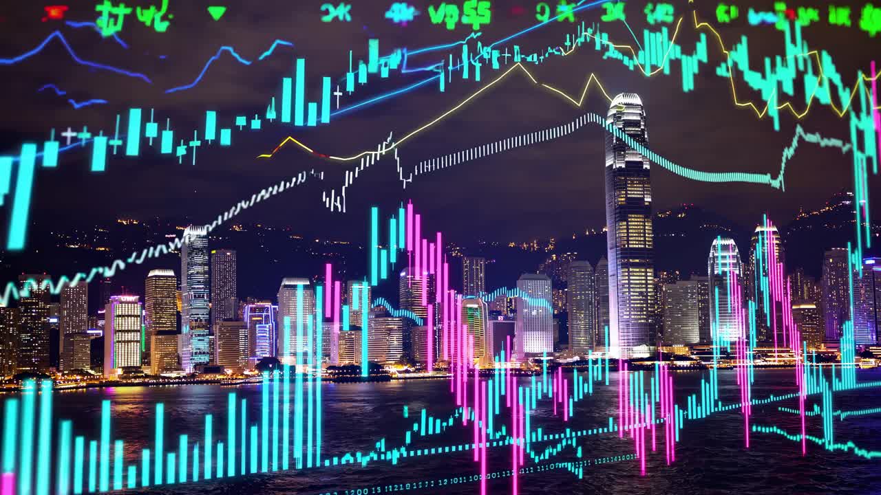 Hong Kong Cityscape with Financial Charts