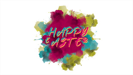 animation text happy easter on white hipster and grunge background with brush