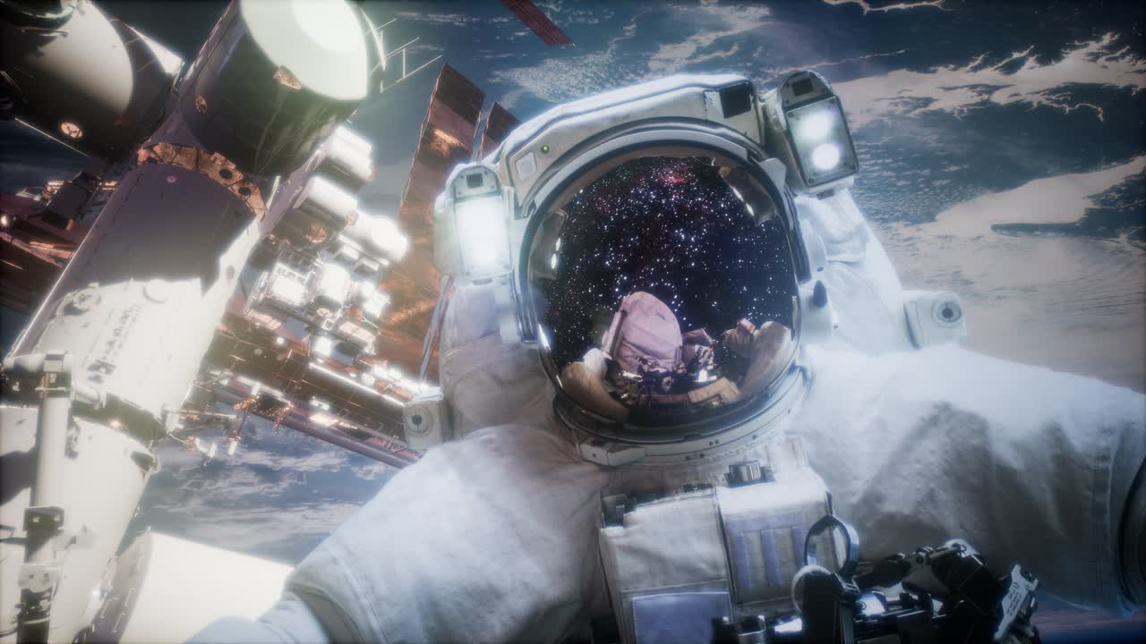 Astronaut på rymdpromenad. Bildelement tillhandahållna av NASA