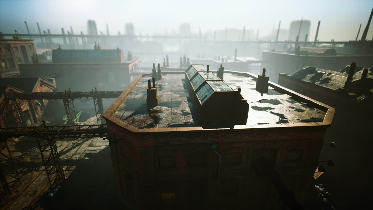 산업 지구 에 있는 콘크리트 폐허 와 함께 버려진 공장