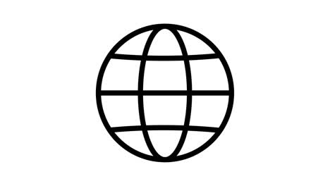 icono animado del globo. línea símbolo negro del planeta. concepto de red, web, internet. ilustración aislada en un fondo blanco alfa