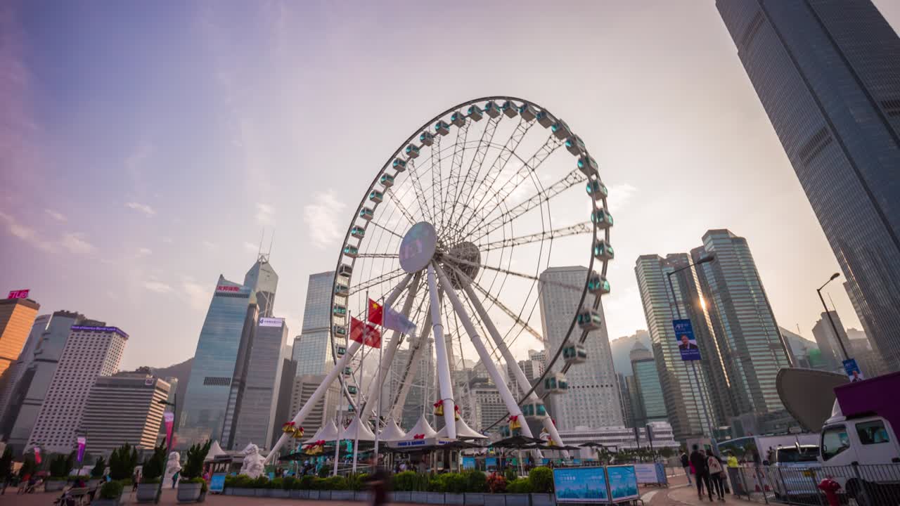 중국의 해가 지는 하늘, 홍콩의 유명한 베이  파노라마, 4k 타임 스