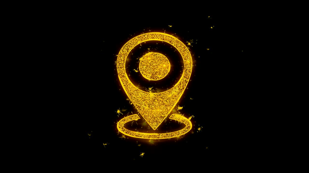 значок карты местоположения зажигает частицы на черном фоне.