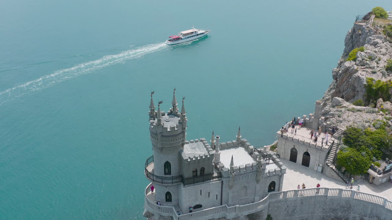 Aerial View of the Swallow's Nest Castle on a Cliffside