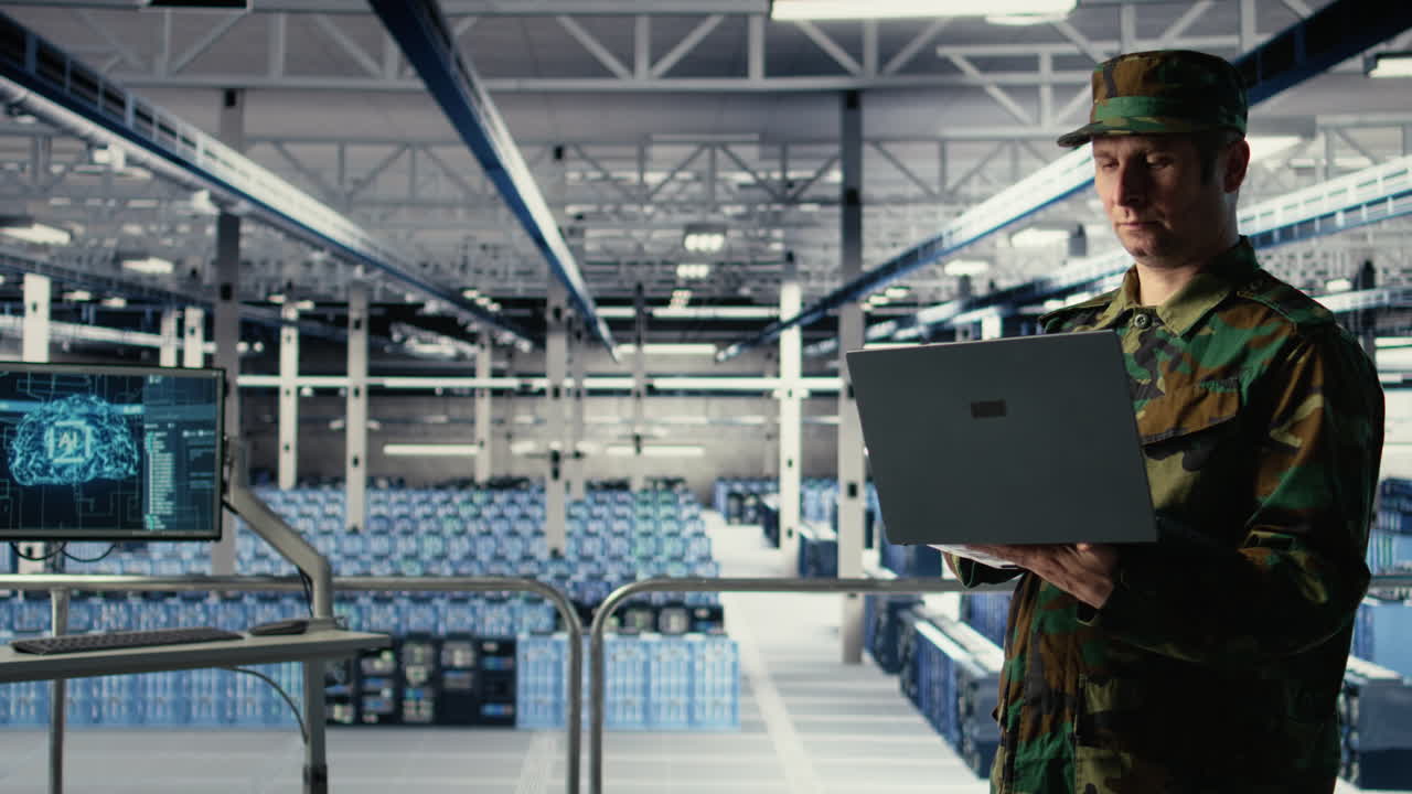 Army Soldier In Server Farm Uses Artificial Intelligence Program On Laptop