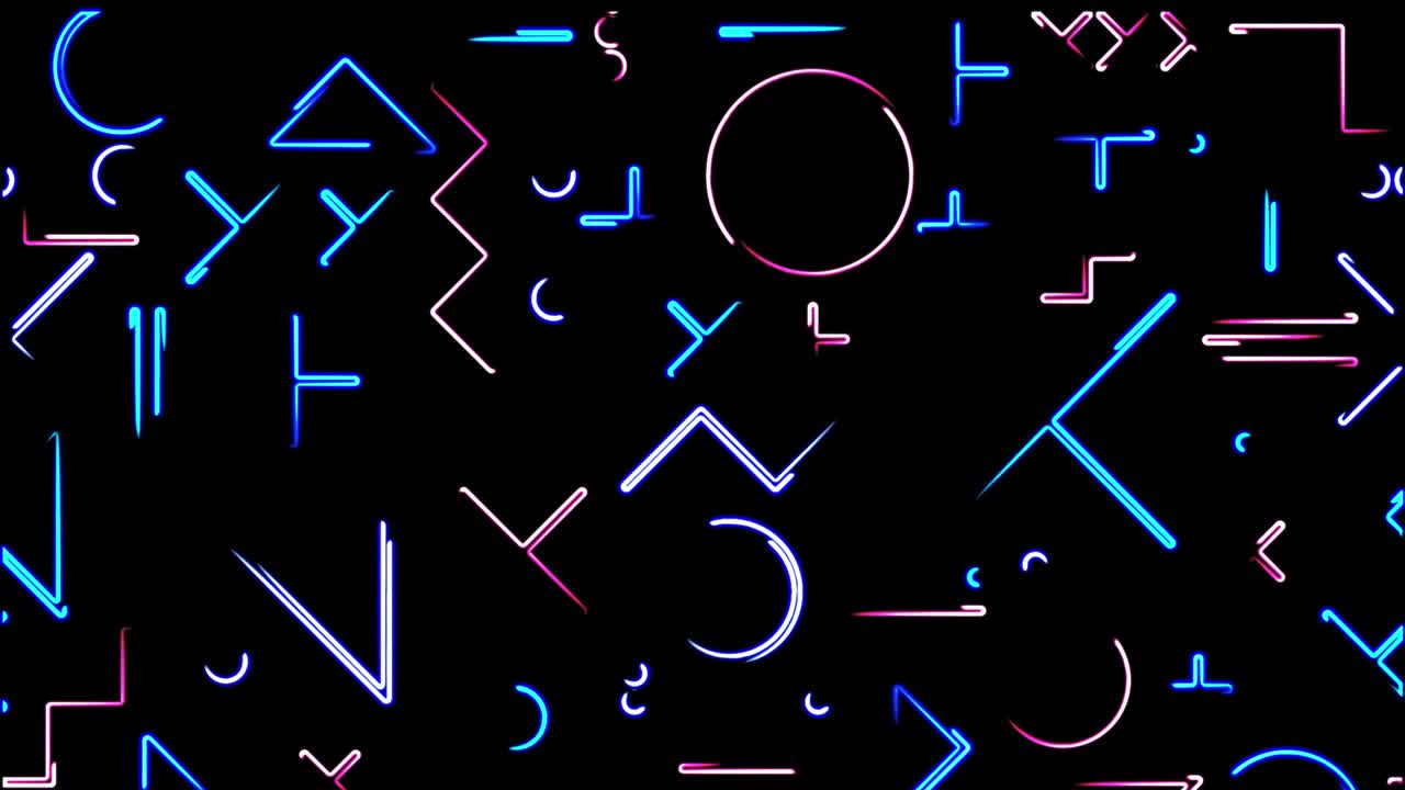 fondo sin costuras popular. formas geométricas 2d con contorno móvil de neón. video 4k.