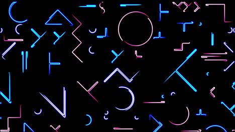 popular seamless background. 2d geometric shapes with neon moving outline. 4k video.