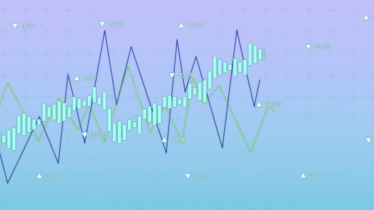 animación de múltiples gráficos con números cambiantes contra un fondo azul