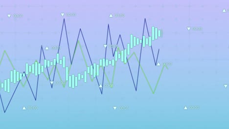 animación de múltiples gráficos con números cambiantes contra un fondo azul