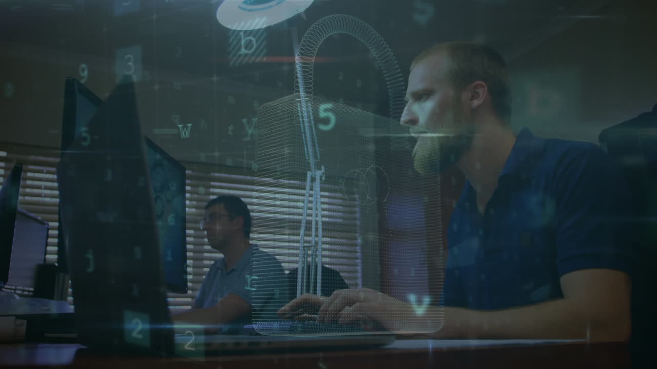 animación de advertencia de ataque cibernético sobre científicos que usan computadoras