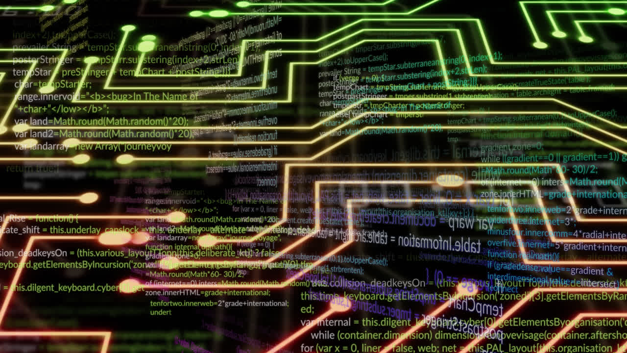 animación del procesamiento de datos y líneas sobre fondo negro