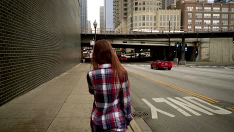 young woman talking on smart phone in modern city. urban city lifestyle