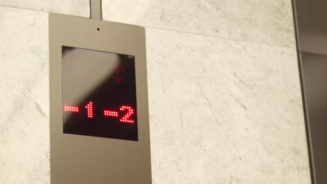 elevator display showing floors -1, -2 and -3