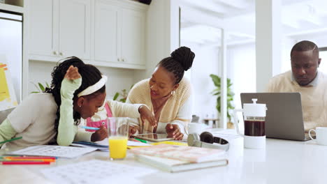 Mother,-homework-and-children-with-working-father