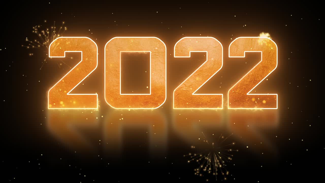 4k loop happy new year 2022 rose gold with fireworks on sparkling glitter bokeh holiday celebration