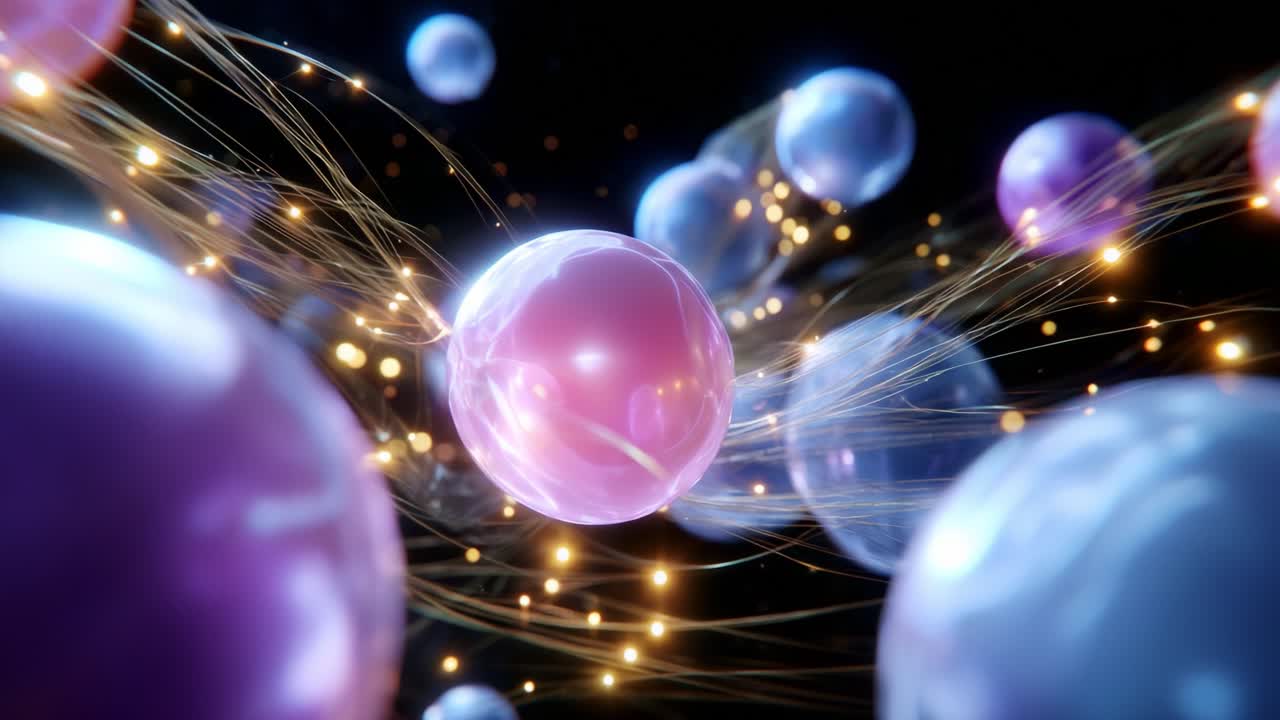 Exploring the Mysteries of Quantum Fields: An Intricate Dance of Colorful Particles and Radiant Energy in a Celestial Environment, Revealing the Essence of Subatomic Connections and Interactions
