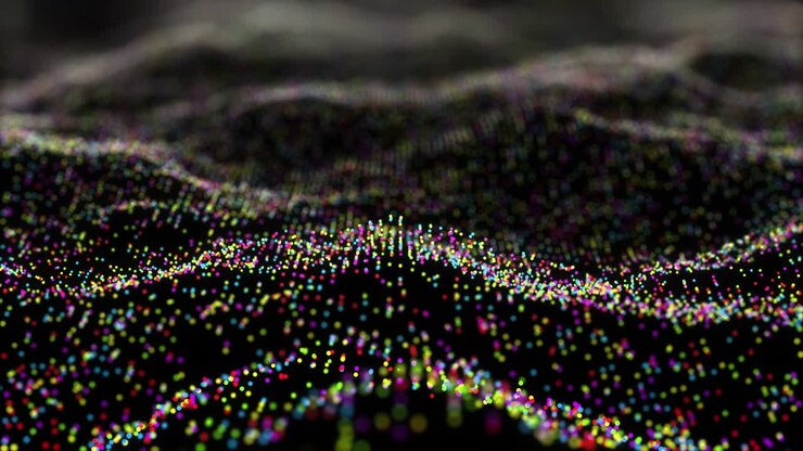 Sfondo astratto con onda di particelle digitali.