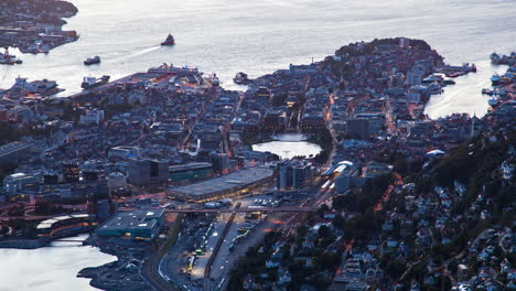 bergen aerial sunset skyline timelapse