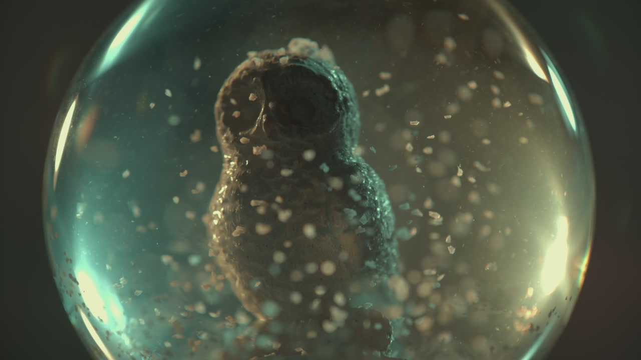 스노우 글로브에는 올빼미 위로 눈이 내리고 있습니다.