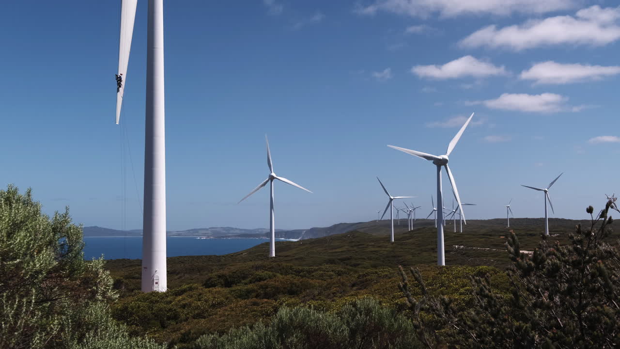 Static shot from Wind farm at Albany to the Southern Ocean coast, Western Australia