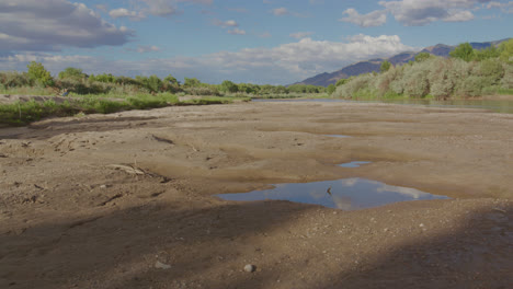 Pan-up-shot-of-drying-river-bed