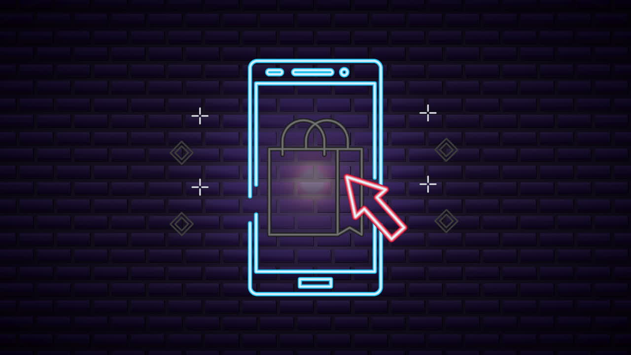 commercial neon light label with smartphone