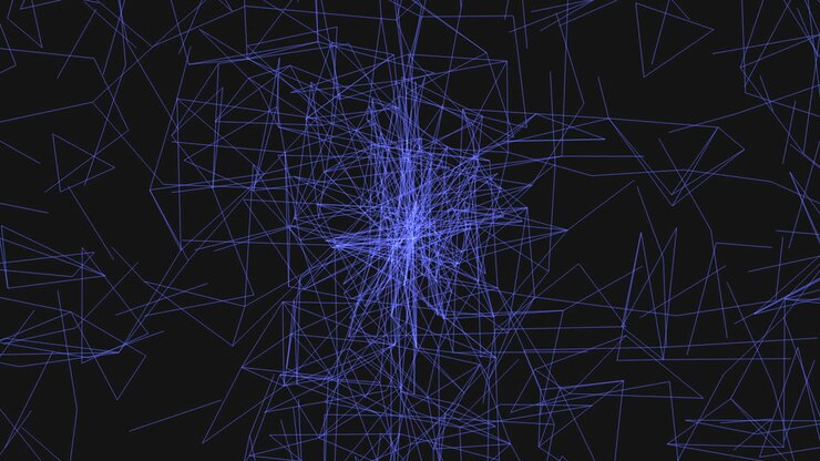 Intricate blue lines dance against dark background