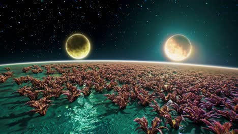 alien planet landscape with two moons