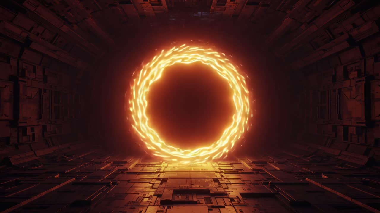A Mesmerizing Glowing Portal Surrounded by Intricate Industrial Textures in a Futuristic Environment, Evoking a Sense of Mystery and Discovery