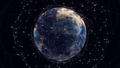 animation of network of connections and data processing over globe