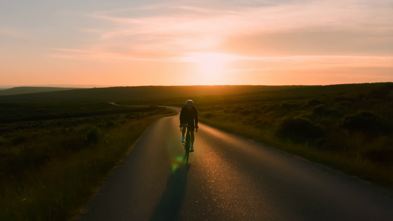Cyclist on a Road at Sunset