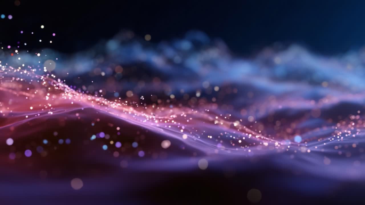 Un affascinante viaggio visivo attraverso onde vibranti e luminose di luce e colore, che cattura l'essenza del movimento fluido e della bellezza eterea in un paesaggio digitale