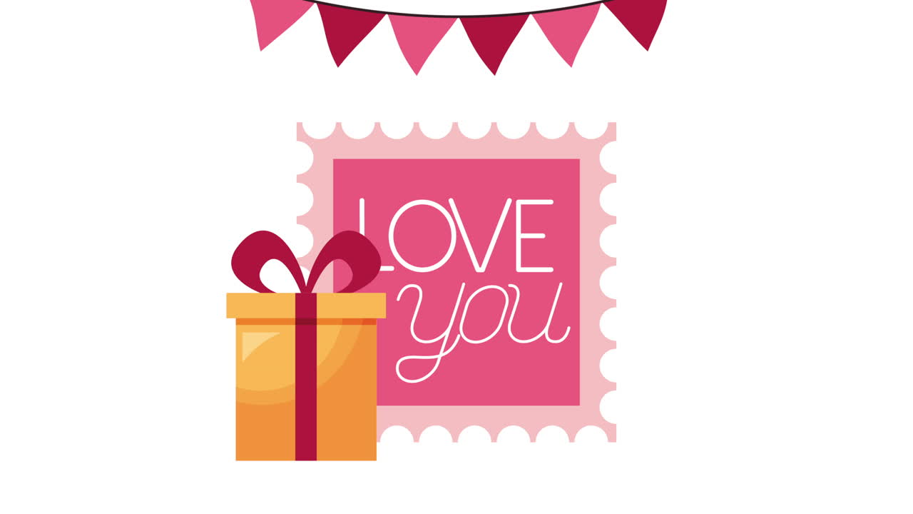 선물 상자와 함께 발렌타인 데이 애니메이션 카드