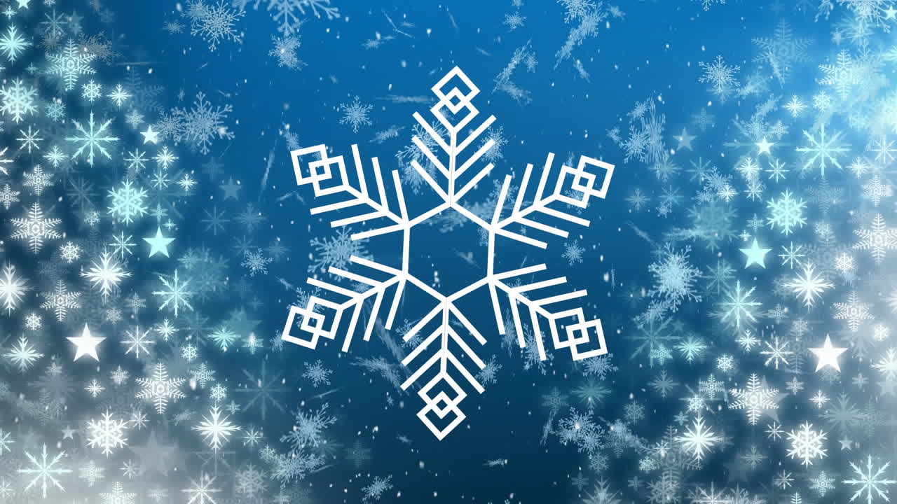 animación de bolas de navidad y nieve cayendo sobre un fondo azul