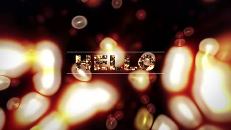 digital animation of hello text against golden spot of light on black background