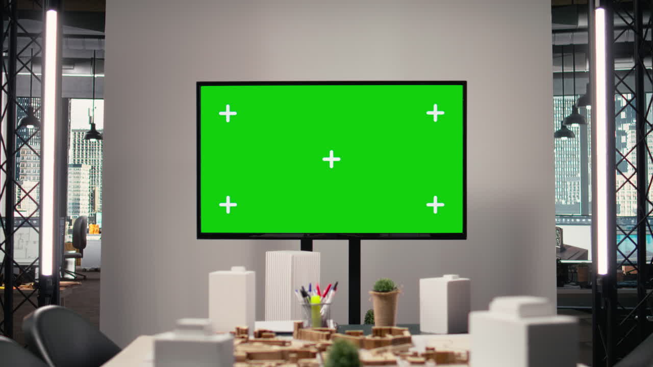 Modern empty real estate business space running copy space on TV monitor